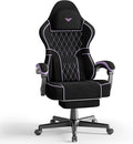 Ferghana Velvet Fabric Ergonomic Gaming Chair with Footrest and Linkage Armrest High Back Computer Game Chair with Massage Lumbar Support for Adult(Black/Purple)