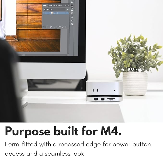 Macally Mac mini M4 Dock and Stand Mac mini M4 Hub with M.2 NVMe Enclosure 4K HDMI 60hz 3 USB A10Gbps USB C Data Port SD Card Reader 3.5mm Audio Jack