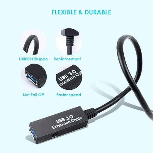 75FT USB 3.0 Active Extension Cable Long USB Extension Cord A-Male to A-Female With High-Speed Data Signal Amplifier Compatible With Quest 3.VRRift.360 Kinect. XboxWebcam.PS4 HD Camera or More