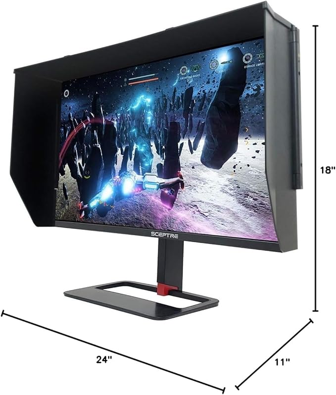 Sceptre 27 inch IPS 2K LED Monitor 2560x1440 QHD HDR400 HDMI DisplayPort up to 144Hz 1ms Height Adjustable Include Gaming Blinders Build-in Speakers Machine Black (E278B-QPN168+)