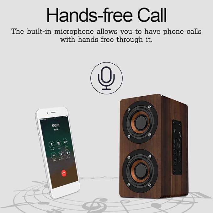 Mini Speaker7 inch Wood Bluetooth Speaker with FM Radio HiFi Music Clock Alarm Retro Subwoofer Speaker with 6-8 Hours Playback Support Bluetooth/TF/AUX