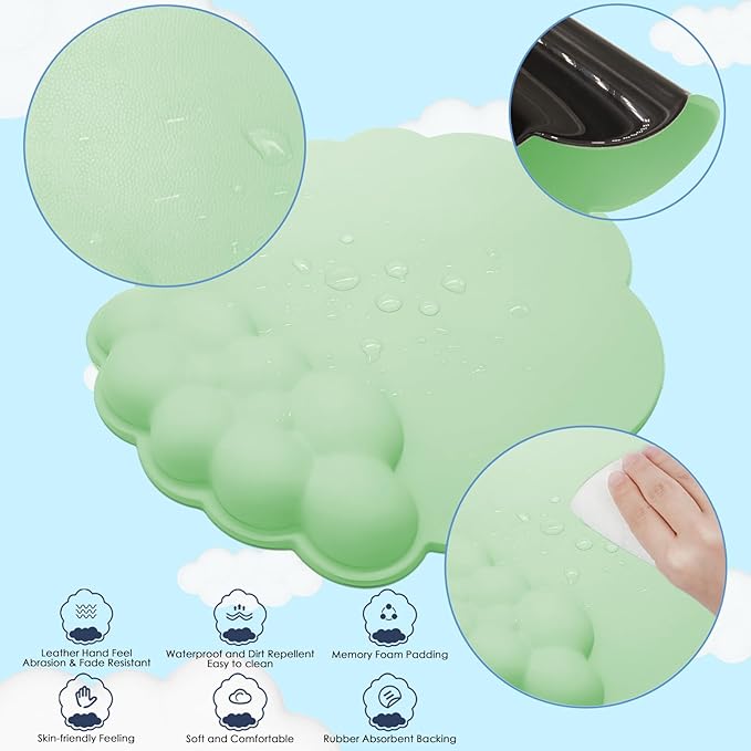 HOTTYAO Cloud Mouse Pad Wrist Support Keyboard Wrist Rest Set Ergonomic Wrist Support for Typing Pain Relief Portable for Computer Office Gaming (Green-L)