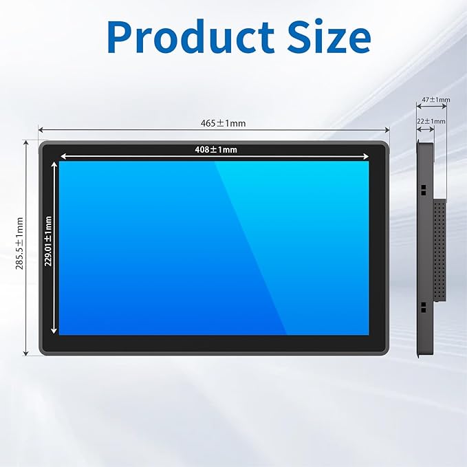 18.5 Inch Industrial Touch Screen Monitor 10 Points Touch Ratio 16:9 Capacitive PCAP Display 1366x768R Active Matrix TFT LCD LED Backlight VGA DVI HD-MI Ports