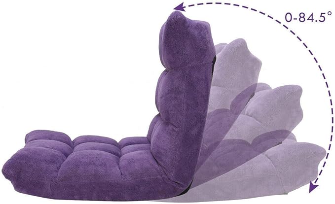 Purple Coral Velvet Floor Chair Folding Lazy Video Gaming Chair 14 Adjustable Backrest Positions Soft Comfortable Thick Padded Cushion Steel Frame Great for Reading Watching TV Playing Games