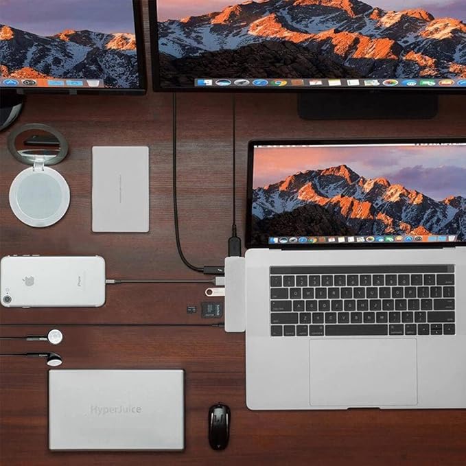 HyperDrive USB-C Hub Adapter Sanho Solo 7-in-1 Type C Dongle for MacBook Pro PC w USB-C Port: USBC 60W Power Delivery USBC 5Gbps Data 4K HDMI microSD/SD Card Reader 2xUSB 3.0 Audio Jack- Silver