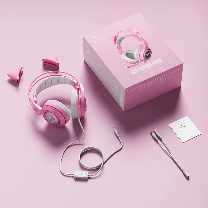 SOMIC G951s Pink Stereo Gaming Headset with Mic for PS4XboxPCMobile Phone3.5mm Noise Reduction Cat Ear Headphones Lightweight Over Ear Headphones for Woman
