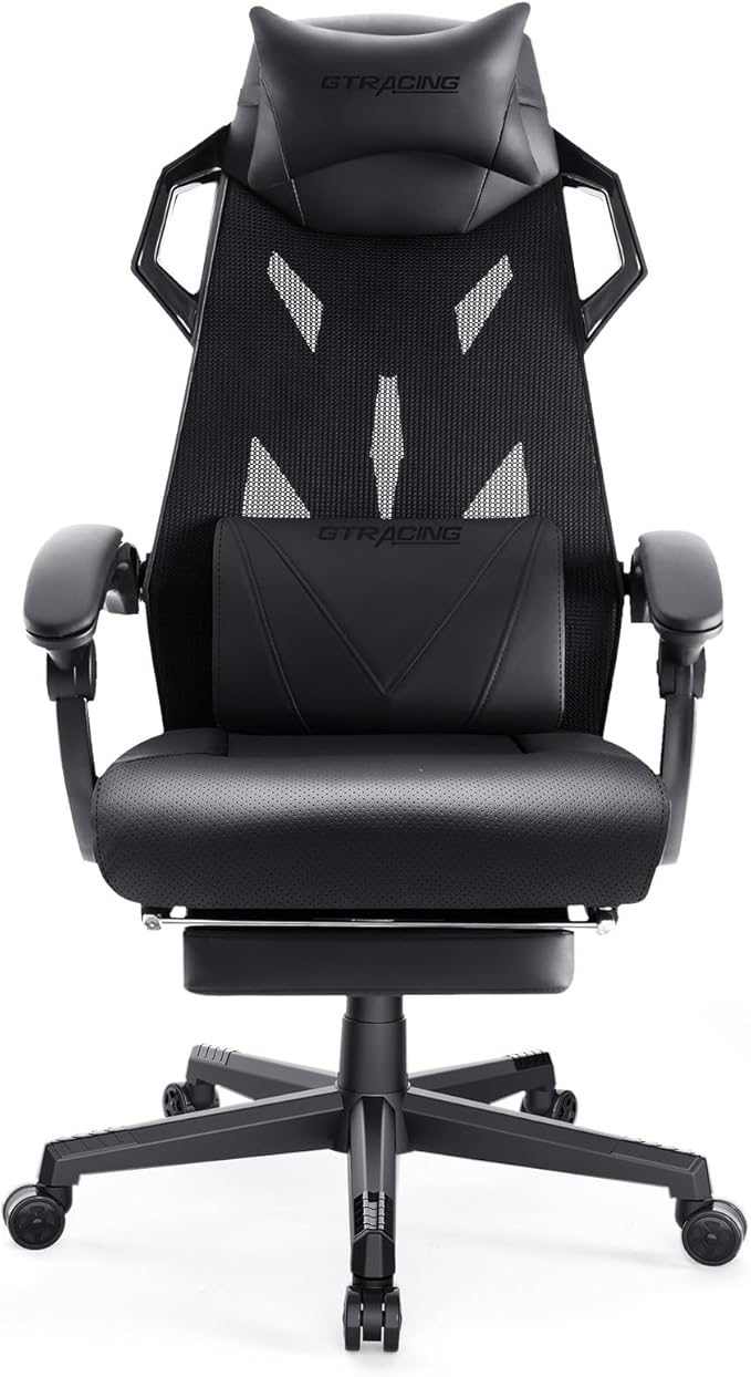 GTPLAYER Gaming Chair Computer Chair with Mesh Back Ergonomic Gaming Chair with Footrest Reclining Gamer Chair with Adjustable Headrest and Lumbar Support for Gaming and Office (Black)