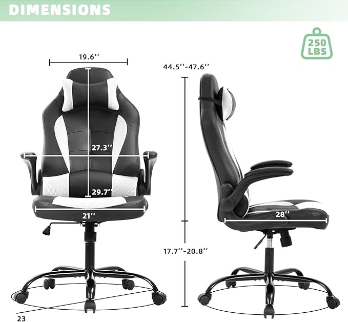 Big &amp Tall Ergonomic PU Leather Adult Gaming Chair - White