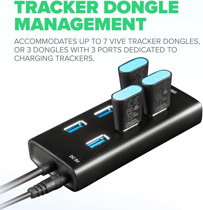 Rebuff Reality USB Hub 3.0 - 7-Port USB Hub with One Smart Charging Port Supports Vive Tracker 3.0 2.0 &amp Other VR Dongles Data Transfer for VR Trackers MacBook iMac PC - Black 31.5-inch Cabl