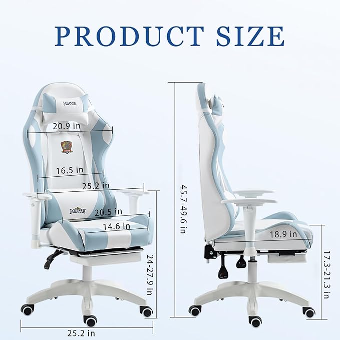 Comfy Blue Gaming Office Chair with Footrest Ergonomic Design for Neck Pain Relief Ideal for Home Office and Gaming Pink Without footrest