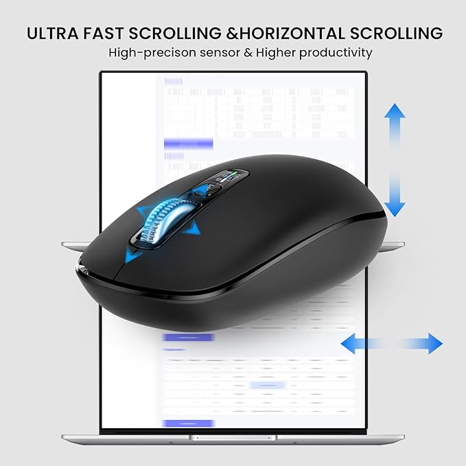 Wireless Bluetooth MouseUSB+BT×2Multi Device Ergo Full Size Mouses-big HandMetal 4-Way Super Scrolling± 3000 DPI10 ButtonsPlug&ampPlayQuietw/ 2 BatteriesMice for LaptopComputerTabletMaci
