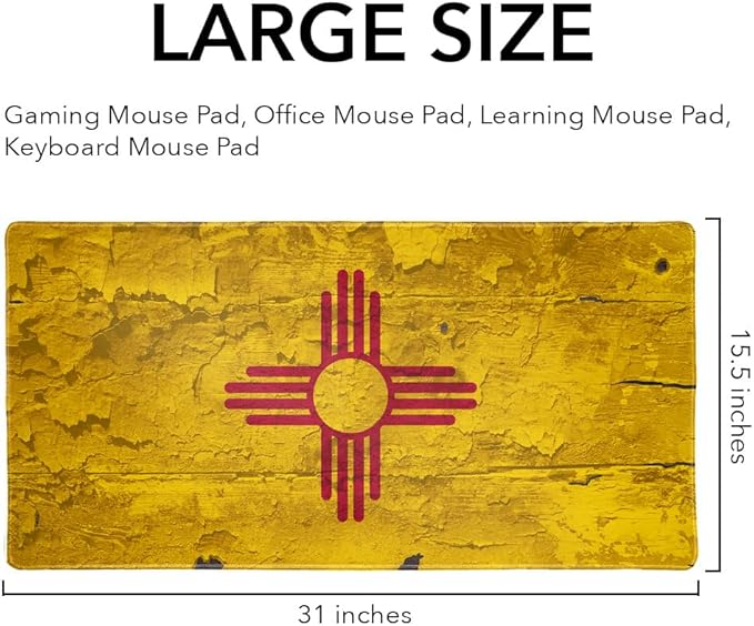 Rustic Distressed New Mexico State Flag Large Gaming Mouse Pad Desk Mat with Stitched Edges Non-Slip Base
