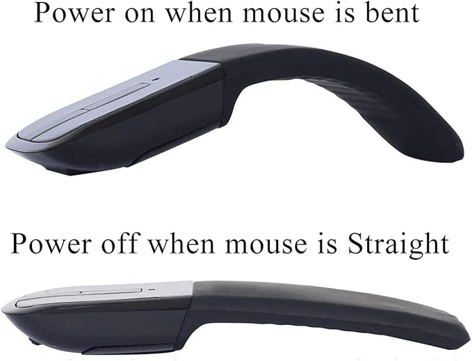Wireless Arc Mouse Slim Foldable Touch Travel Mouse with USB Receiver Optical Folding Computer Mice for Microsoft Laptop PCComputer - Black