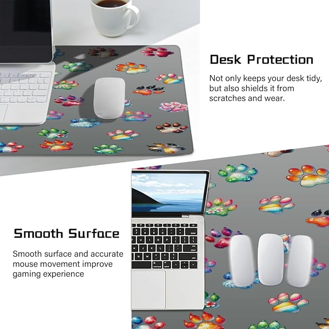 Large Cute Gray Paw Mouse Pad Waterproof Computer Extended Desk Protector Mat Non-Slip Rubber Base Mousepad for Office Computer Keyboard Laptop and Home Desk Mice Pad35.4x15.7 in