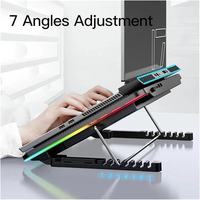 Universal Laptop Stand RGB Lighting Gaming Style 6 Fans LED Screen 12-15.6 Inch Laptop Cooling Pad with Mobile Phone Holder