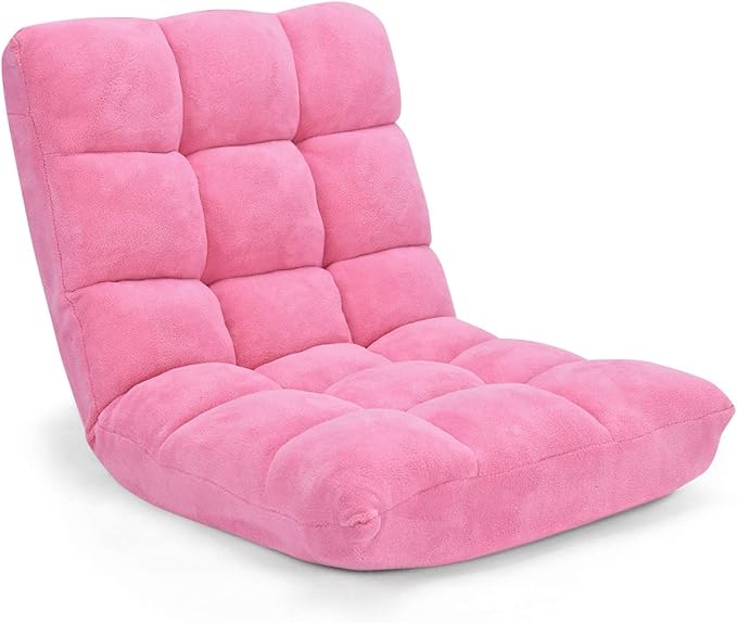 GOFLAME 14-Position Folding Floor Chair Padded Gaming Lazy Sofa Chair with Adjustable Backrest Couch Recliner Sleeper Bed Lounge Chair for Reading Gaming Meditating (Pink)