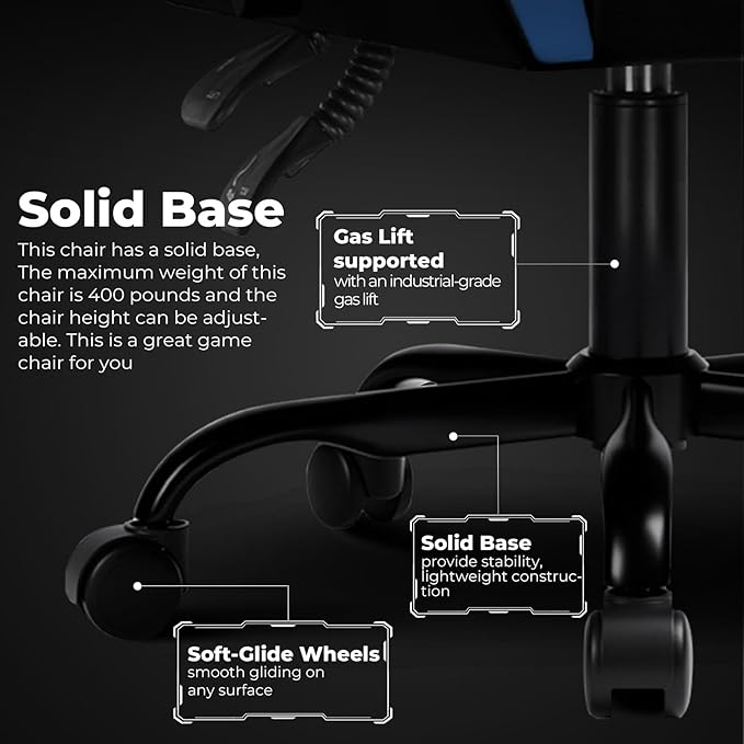 GTPLAYER Gaming Chair Video Game Chairs Racing Style PC Game Chairs 350lbs for Adults - Padded High Back Ergonomic Reclining Silla Gamer Linkage Armrest Blue
