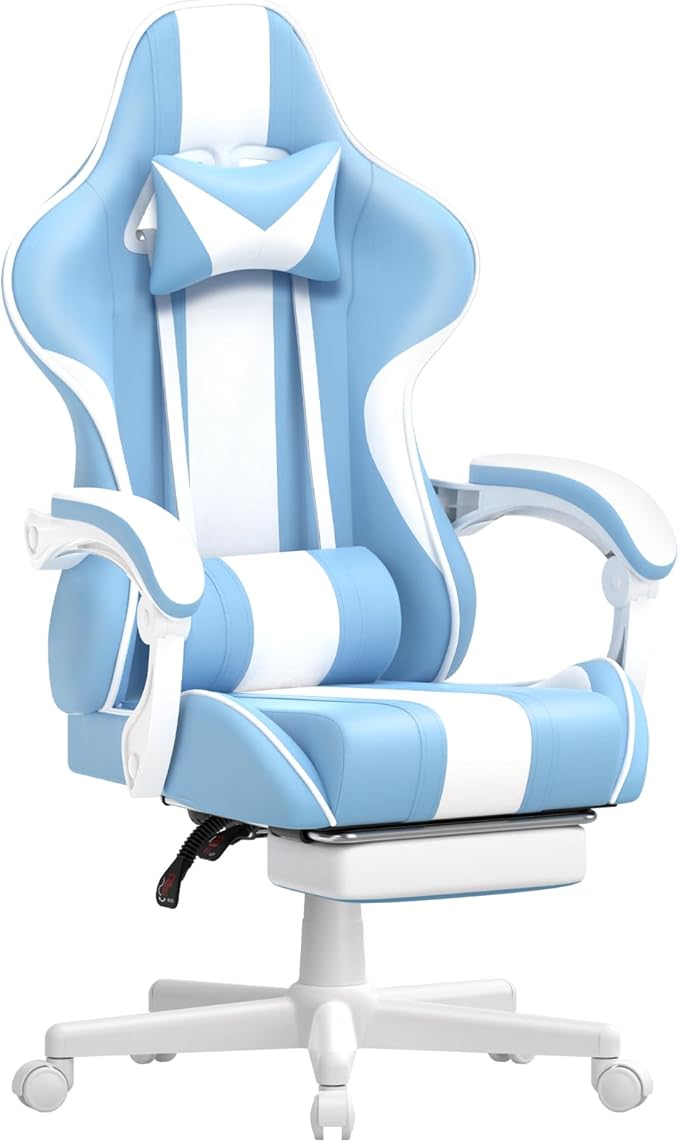 Ferghana Gaming Chairs Ergonomic Racing Style PC Game Computer Chair with Headrest Lumbar Support Adjustable Recliner PU Leather Video Computer Chair(Light Blue)