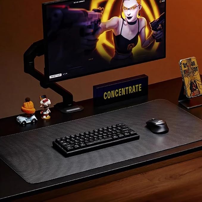 Ultra Thin Gaming Desk Pad Mat Carbon Fiber Texture Large Mouse Pad for Home Office Protection and Decor Double Sided(B31.5x15.8)