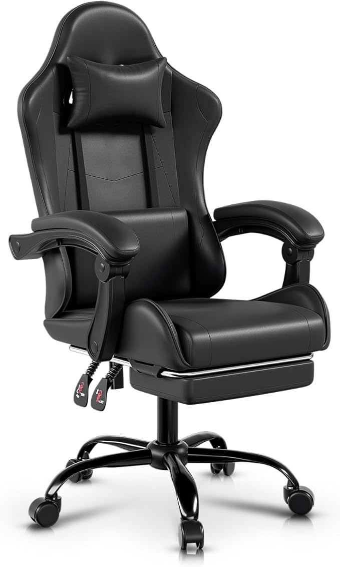 Auto Dynasty Ergonomic Gaming Chair High-Back Office Chair w/Adjustable Lumbar Support Linkage Armrest Headrest &amp Footrest 350LBS Recliner Swivel Computer Game Racing Chair Black