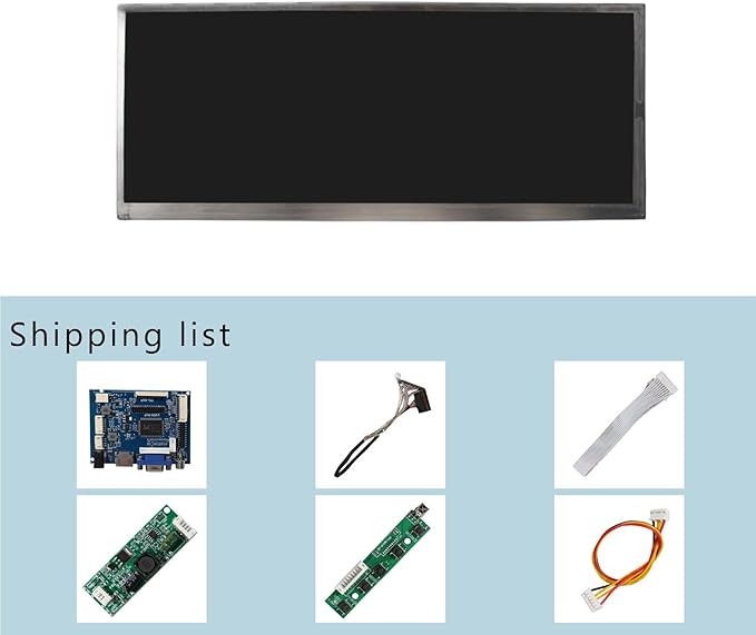 VSDISPLAY 12.3 Inch Stretched Bar LCD Screen 1920x720 High Brightness 850 Nits IPS Display with Board VS-TY2662-V1Supports VGA AV Video Input