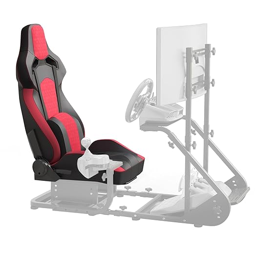 VroomAuto Universal PVC Bucket Style Reclinable Sport PU Leather Simulator Racing Seat with Adjustable Lock Slide Excluding Wheel Stand Handbrake Pedals and Monitor