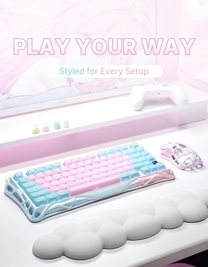 GravaStar Mercury K1 Lite 75% Gaming Keyboard 2.4GHz/BT/Wired Tri-Mode Wireless Keyboard Gasket Hot Swappable Mechanical Keyboard Pre-lubed Linear Switches Jelly Keycaps RGB Backlit (Lumen Rose)