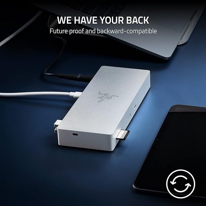 Razer Thunderbolt 4 Dock: 10 Ports in 1 - Dual 4K or Single 8K Output - USB A and C Hub 2.5 GbE Thunderbolt 3 Mac and PC Compatible - Thunderbolt 4 Certified - Passthrough Charging - Mercury White