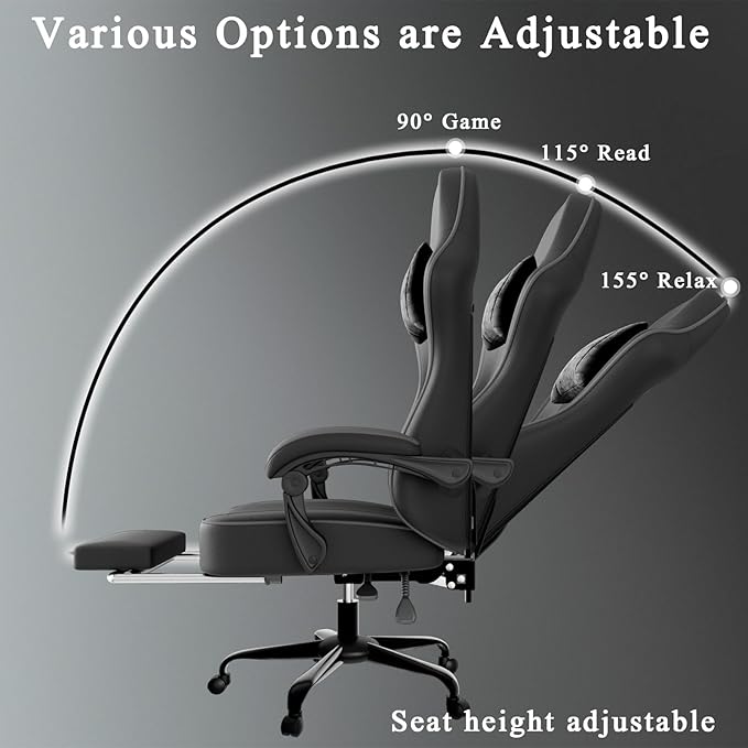 Gaming Chair with Pocket Spring Cushion and Footrest PU Leather Game Chair Adjustable Headrest Home Office Desk Chairs Comfortable Ergonomic Computer Chairs