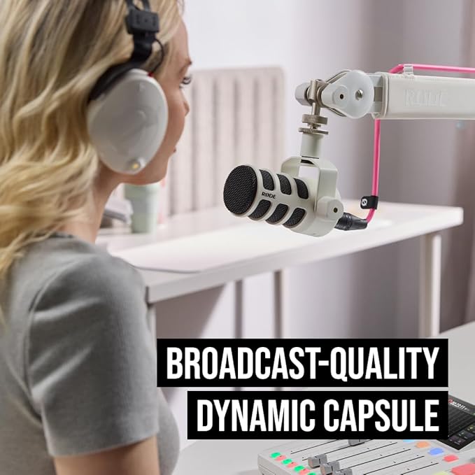 RØDE PodMic USB Dynamic Broadcast Microphone with XLR and USB Connectivity for Podcasting Streaming and Content Creation (White)