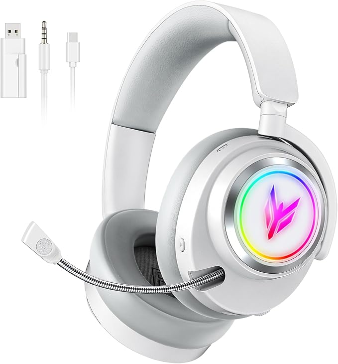Wireless Gaming Headset for PS5 PS4 PC Switch Mac - 2.4GHz USB/Type-C &amp Bluetooth 5.4 RGB Headphones with 100H Battery 7.1 Surround Sound Noise Cancelling Mic &amp 3 Audio Modes (HiFi/Music/Gam