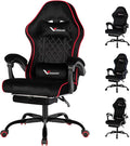 Velvet Gaming Chair for Adults with Pocket Spring Cushion SeatSoft Gaming Chair Fabric with Extendable Footrest Swivel Recliner with Ergonomic Lumbar Support and Headrest for Home/Office(red)