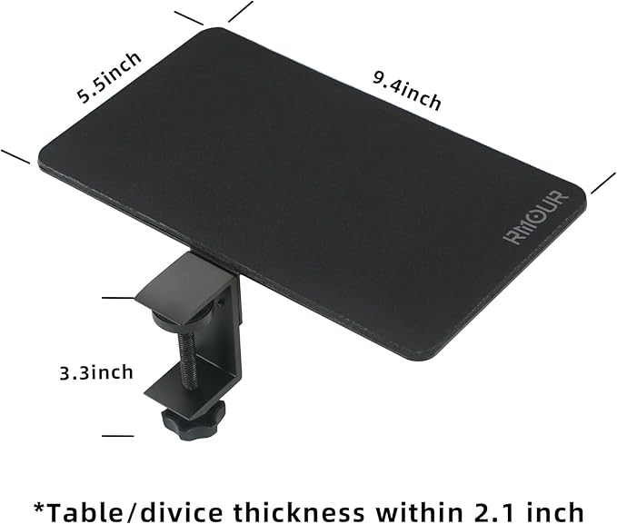 Z1 Adjustable Ergonomic Mouse Clamp with Mouse Pad for Laptop Stand and Desk Fits Up to 2.1'' Thick Surfaces 9.3''x5.7'' Black