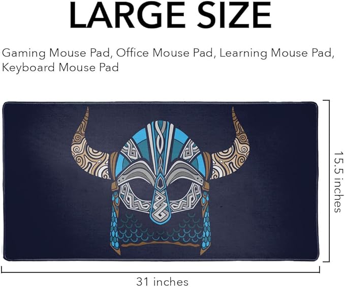 Nordic Viking Warrior Helmet with Horns Large Gaming Mouse Pad Desk Mat with Stitched Edges Non-Slip Base