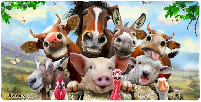 Farm Selfie Horse Pig Chicken Donkey Cow Sheep Large Gaming Mouse Pad Desk Mat with Stitched Edges Non-Slip Base