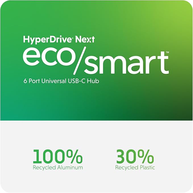 HyperDrive Next 6 Port Universal USB C Hub — 6 Port USB Hub for Seamless Laptop Connectivity w/ 4K60Hz 100W Power Delivery Ultra-Fast Data Transfer EcoSmart — Form-Fitting for MacBook &amp PC