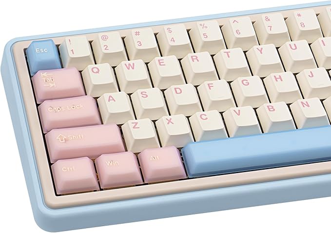 PBT Keycaps Cute Custom Keyboard Pink Keycaps 60 75 100% Double Shot 164 Keys Transparent Set for Cherry Gateron MX Switches Pink White Blue