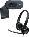 Logitech USB Headset H390 with Noise Cancelling Mic &amp C270 Desktop or Laptop Webcam HD 720p Widescreen for Video Calling and Recording