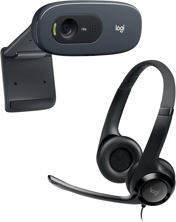 Logitech USB Headset H390 with Noise Cancelling Mic &amp C270 Desktop or Laptop Webcam HD 720p Widescreen for Video Calling and Recording