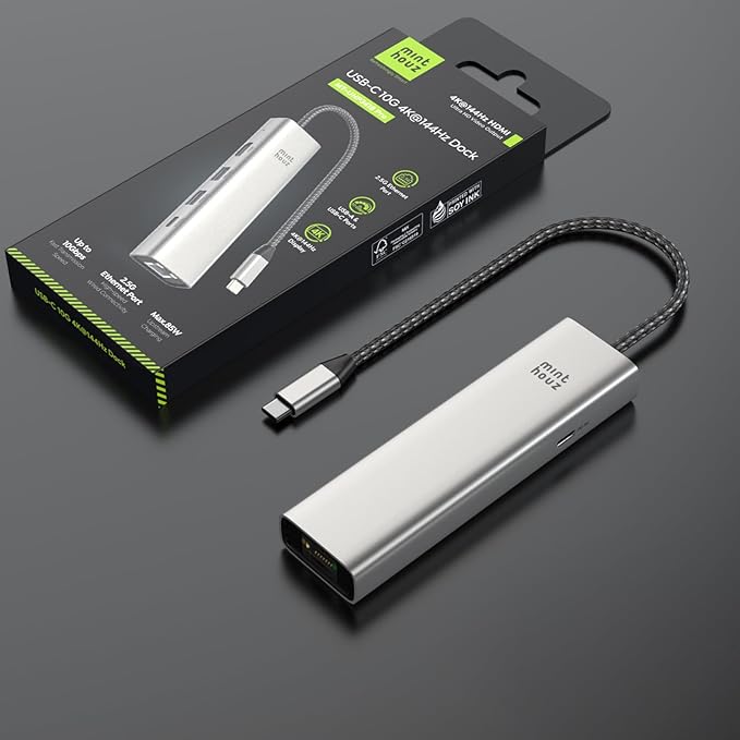 Minthouz 6-in-1 USB C Hub 4K@144Hz HDMI 100W PD Charging 10Gbps USB-C/A Ports 2.5G Ethernet Compatible with MacBook Neo M1/M2/M3 Surface HP Lenovo Laptops