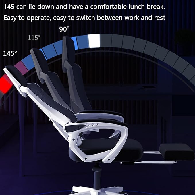 Ergonomic Gaming Chair Adjustable Height High Back Video Game Chair with Footrest and Lumbar Support for Adult Teen Home Bedroom Gaming White+Blue