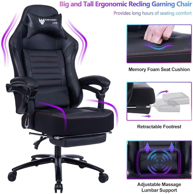 Game in Comfort: Black PU Ergonomic Racing Office Chair with Adjustable Seat Height - Perfect for Work &amp Play