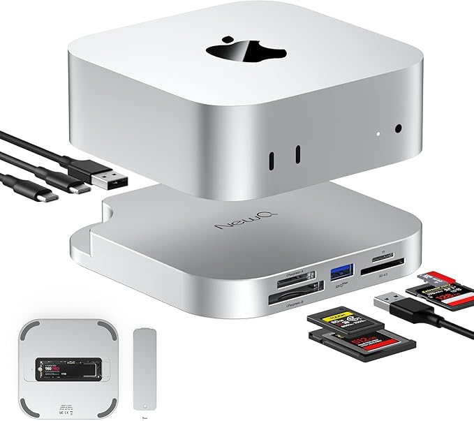 Mac mini M4 Hub with SSD Enclosure and Multi Card Reader 10Gbps CFexpress Type B/Type A Reader SD/TF 4.0 Slot M.2 NVMe EnclosureUSB-C USB-A Dock for Content Creator Photographer Professional