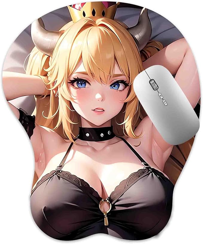 3D Mouse Pad Oppai Mousepad with Soft Gel Wrist Rest Anime Manga Gaming Boob pad Anti-Slip Mouse Mat （Bowsett 3）