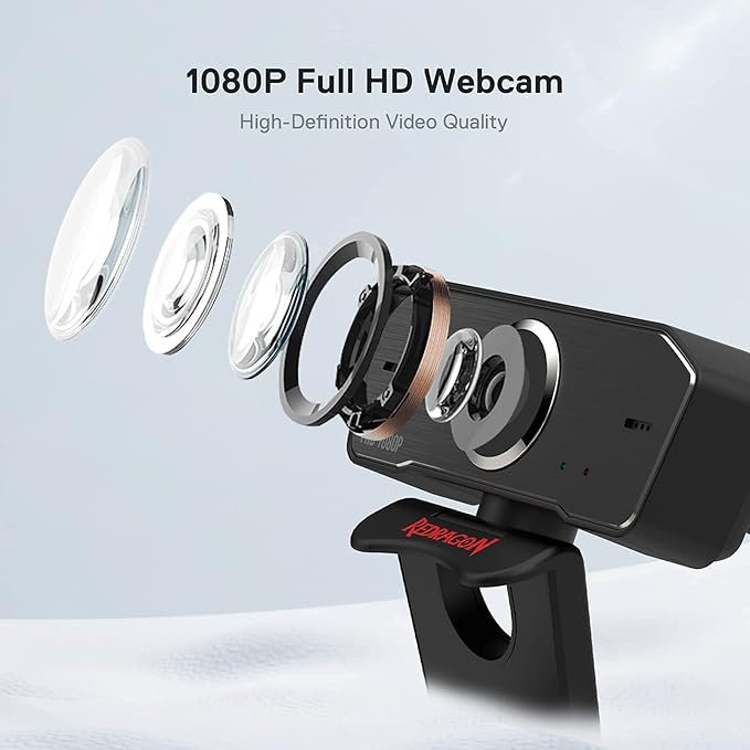 Redragon GW800 1080P PC Webcam with Built-in Dual Microphone 360° Rotation - 2.0 USB Computer Web Camera - 30 FPS for Online Courses Video Conferencing and Streaming