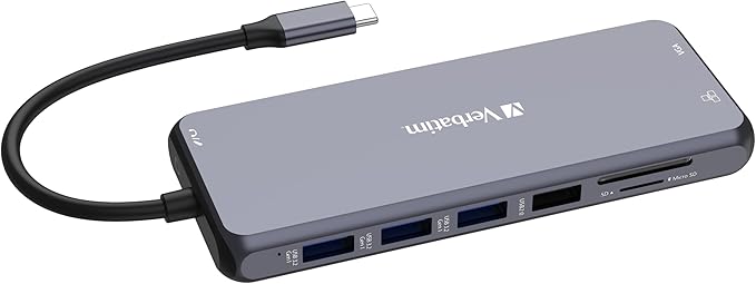 Verbatim USB C Hub 14-in-1 Multiport Adapter USB-C to HDMI VGA RJ45 USBA-A and USB-C PD with SD Card Reader for Mac MacBook Pro/Air iPad Pro Thinkpad Windows Computer Laptop and Co gray