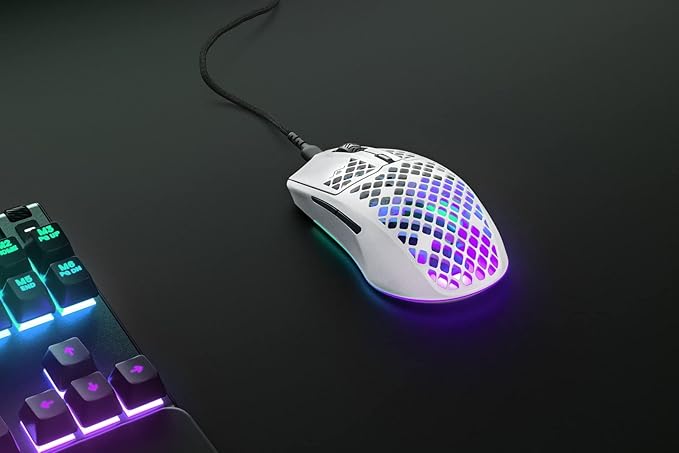 SteelSeries Aerox 3 - Holey RGB Gaming Mouse - Ultra-lightweight Water Resistant Design - 8500 DPI TrueMove Core Optical Sensor - Snow