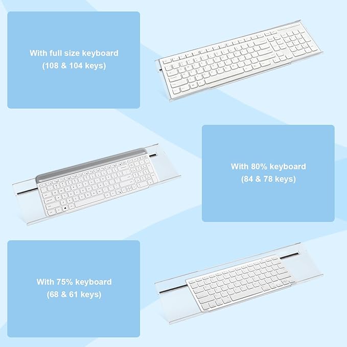 Acrylic Keyboard Stand with Cooling Gel Wrist Rest Set Clear Ergonomic Keyboard Riser Tilted Computer Keyboard Holder with Non-Slip Silicone for Mechanical/Wireless Keyboards Home Office &amp Gami