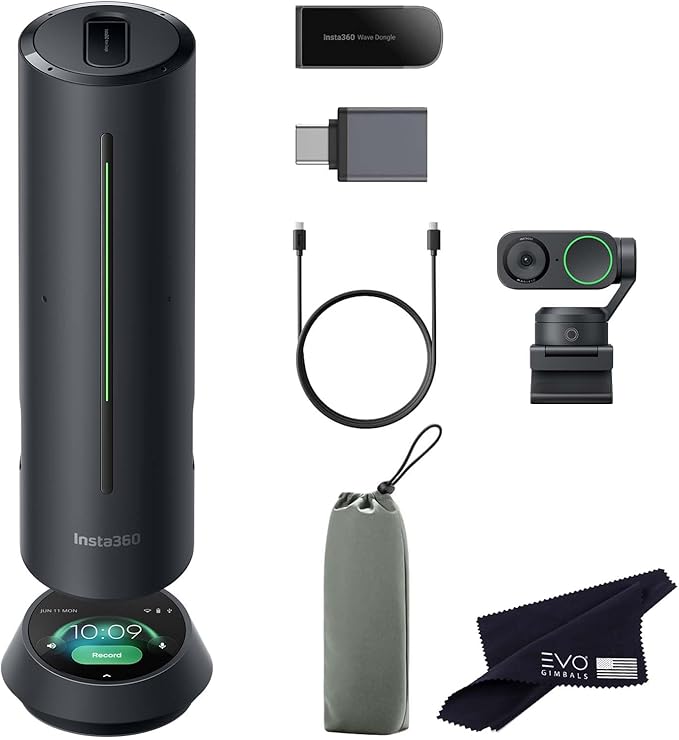 Insta360 WaveLink Bundle- Professional Speakerphone with AI Recording SuiteVoice Recorder 8 Noise-Canceling Mics w/Beamforming AI Transcript 99 Languages 32GB Meetings(Wave+Link 2)