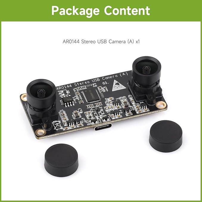 Waveshare AR0144 2MP Stereo USB Camera Module AR0144 Sensor Chip USB2.0 Port Synchronized Same-Frame Output 52mm Baseline Featuring Distortion-Free Lenses